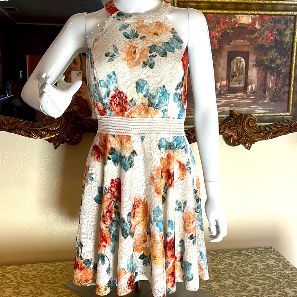 City triangles floral pattern lace dress